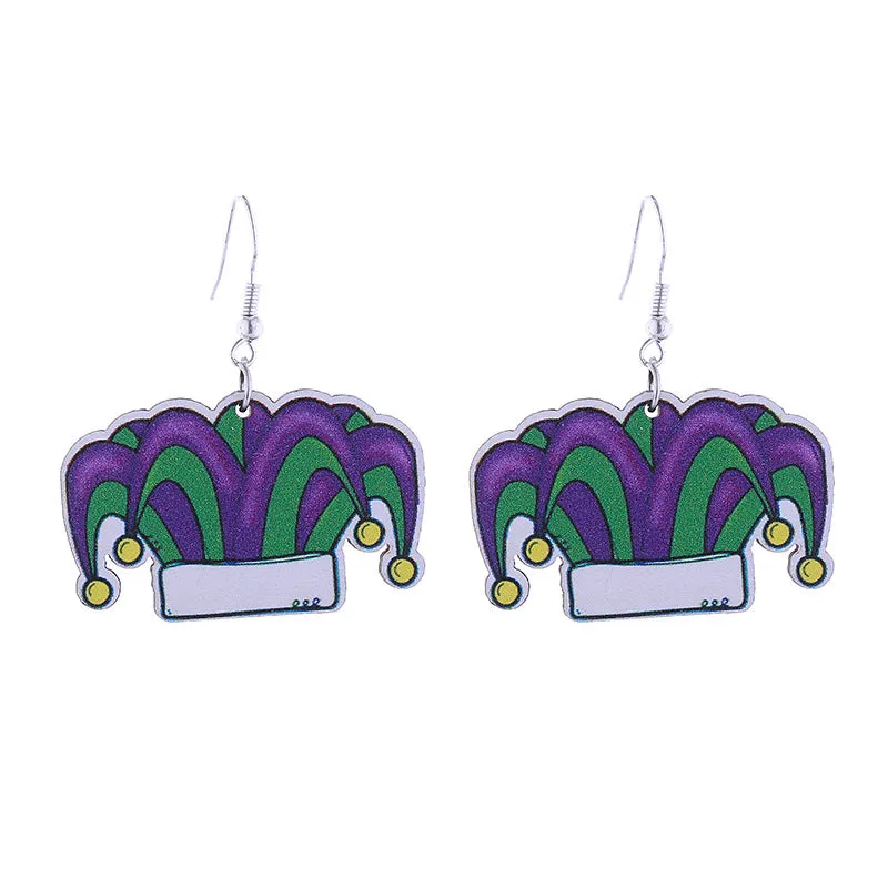 Wholesale Colorful Carnival Crocodile Lobster Crown Mask Wooden  Mardi Gras Earrings