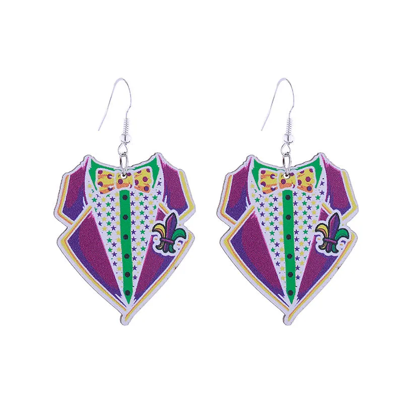 Wholesale Colorful Carnival Crocodile Lobster Crown Mask Wooden  Mardi Gras Earrings
