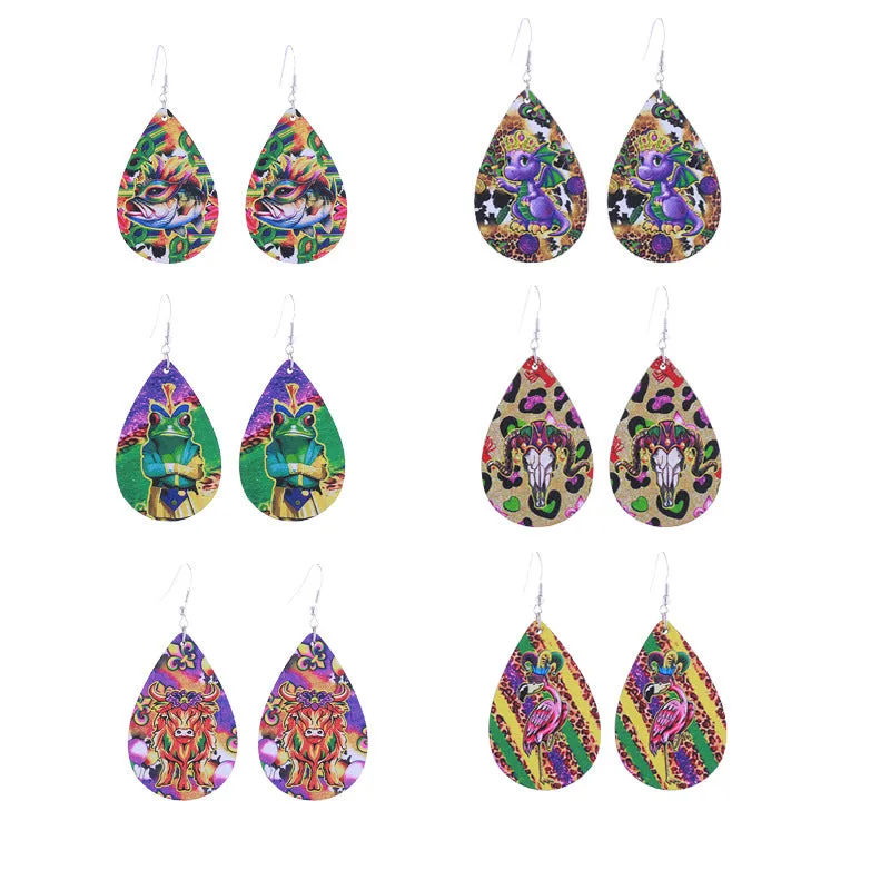 Wholesale Colorful Carnival Crocodile Lobster Crown Mask Wooden  Mardi Gras Earrings