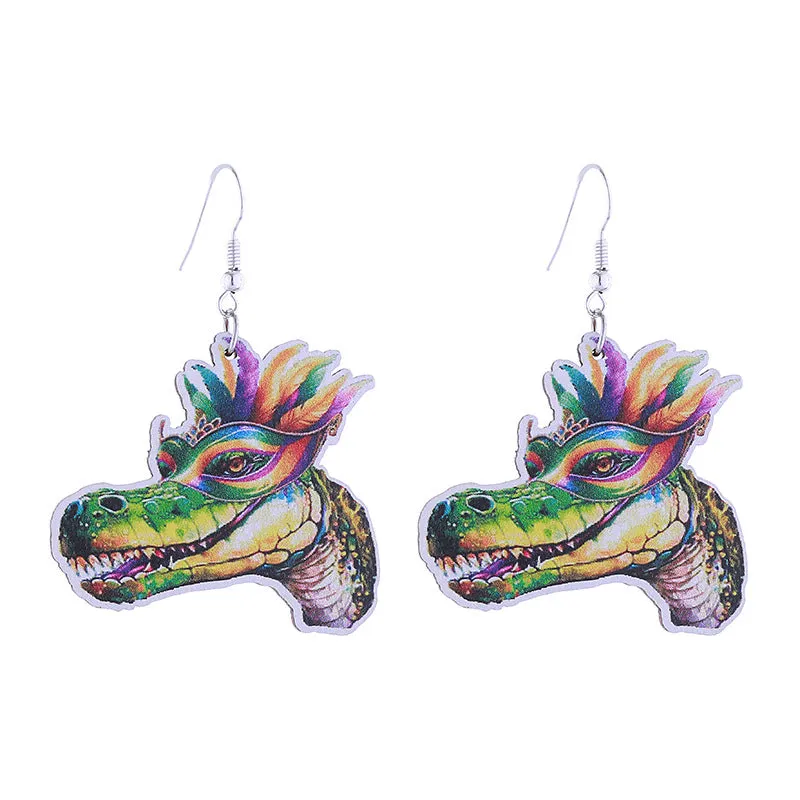 Wholesale Colorful Carnival Crocodile Lobster Crown Mask Wooden  Mardi Gras Earrings