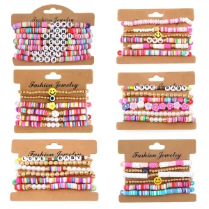 Wholesale Colorful Clay Alphabet Smiley Beads Soft Clay Sheet Stretch Bracelet