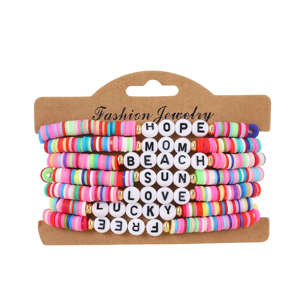 Wholesale Colorful Clay Alphabet Smiley Beads Soft Clay Sheet Stretch Bracelet