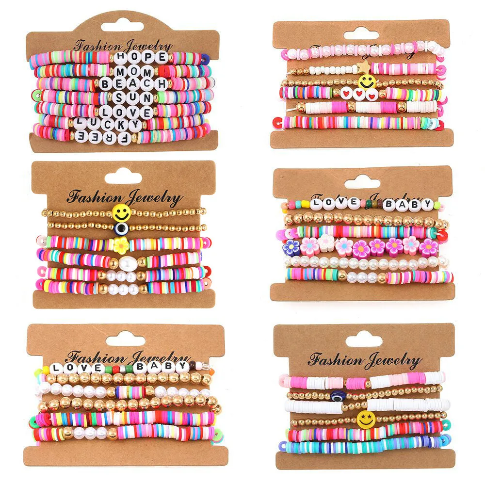 Wholesale Colorful Clay Alphabet Smiley Beads Soft Clay Sheet Stretch Bracelet