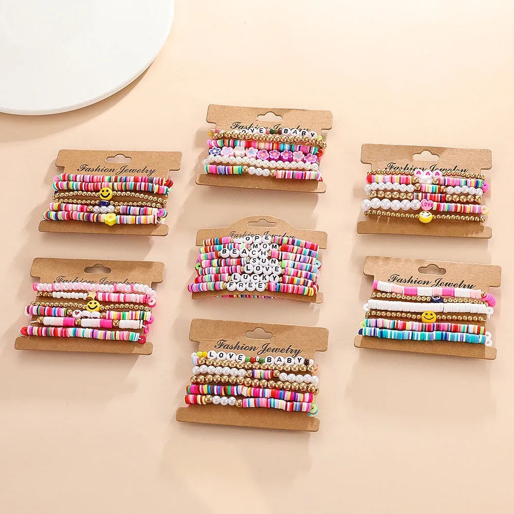 Wholesale Colorful Clay Alphabet Smiley Beads Soft Clay Sheet Stretch Bracelet