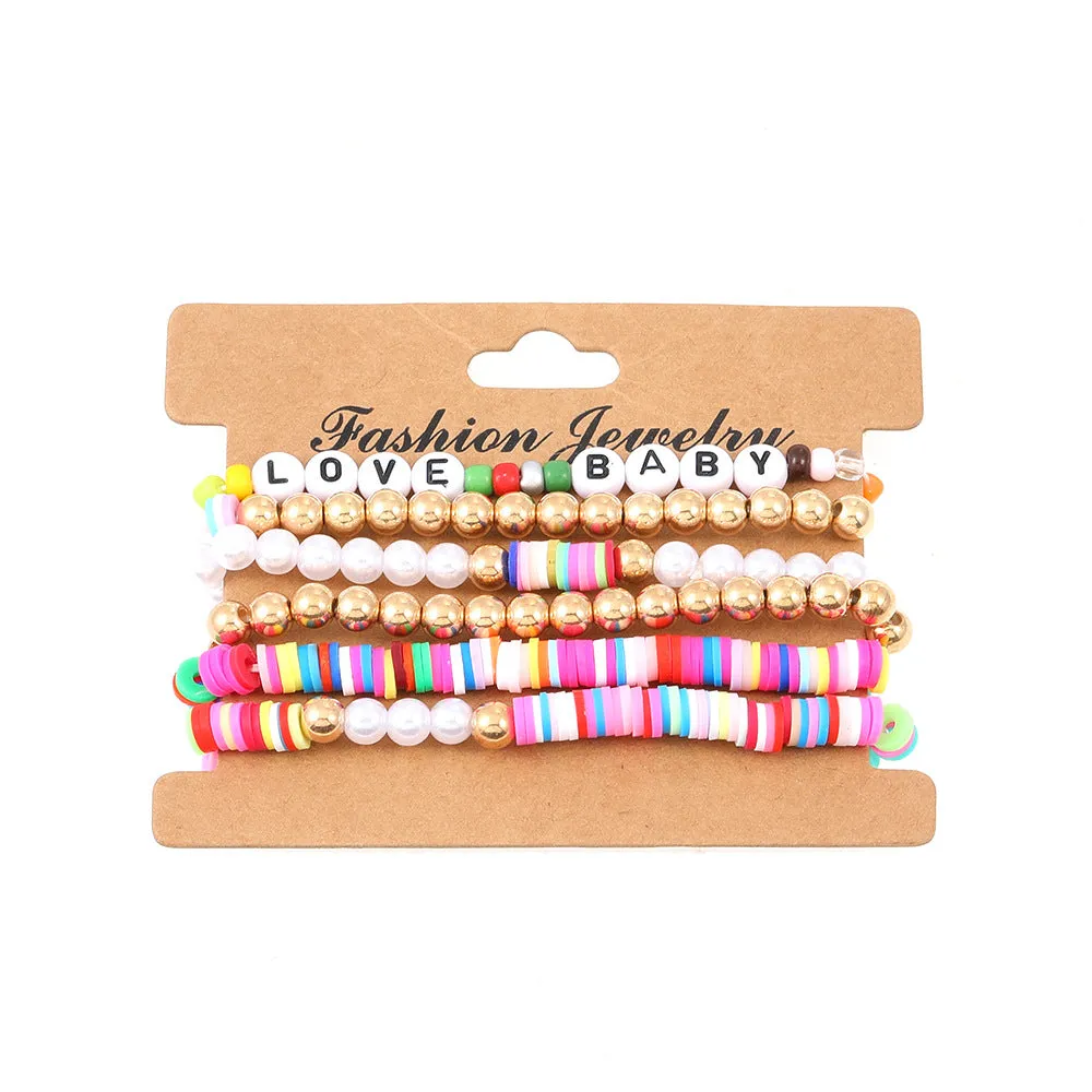 Wholesale Colorful Clay Alphabet Smiley Beads Soft Clay Sheet Stretch Bracelet