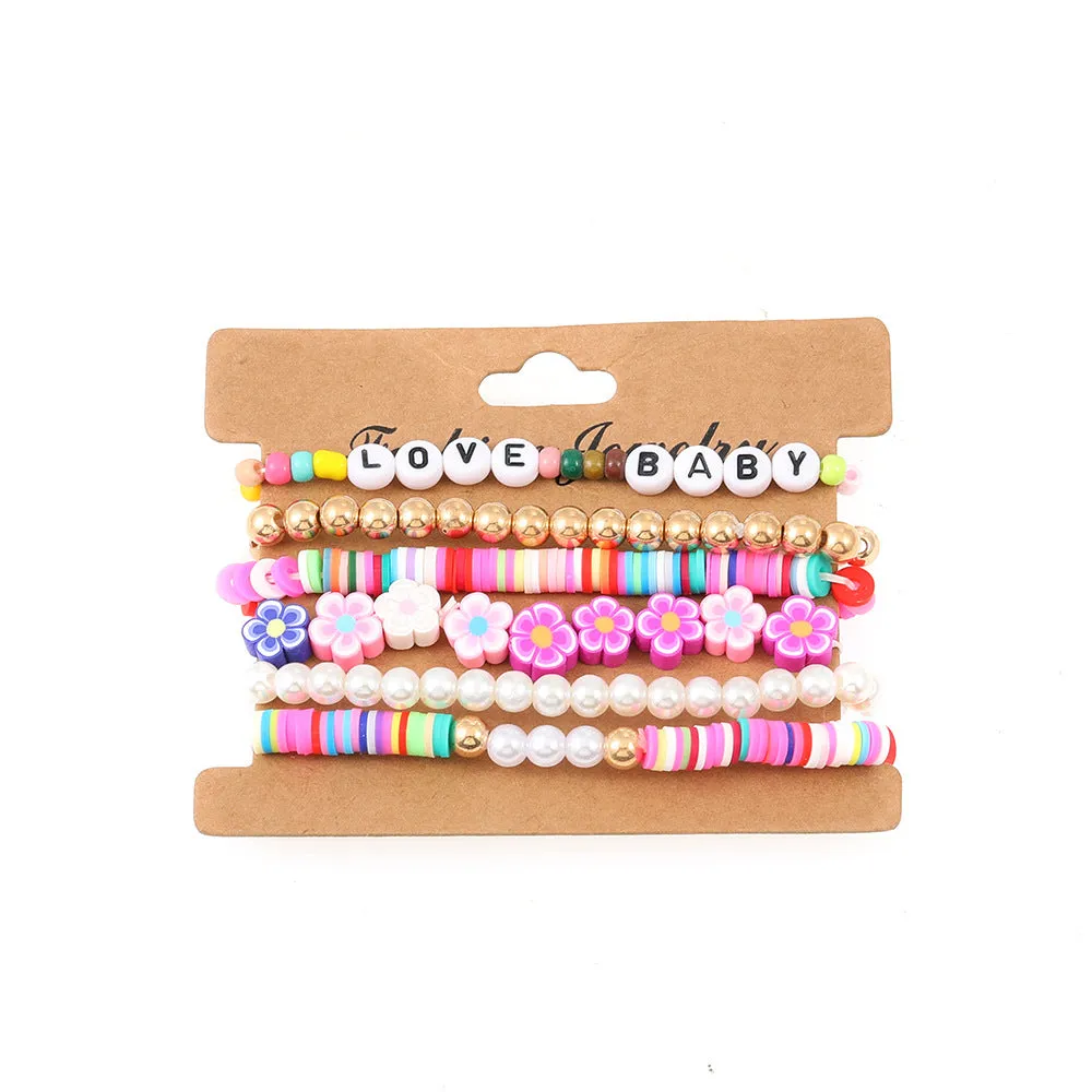Wholesale Colorful Clay Alphabet Smiley Beads Soft Clay Sheet Stretch Bracelet