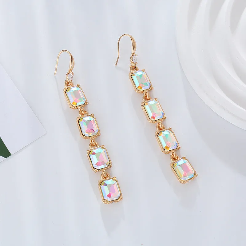 Wholesale Colorful Crystal Alloy Inlaid Glass Diamond Multi-layer Earrings