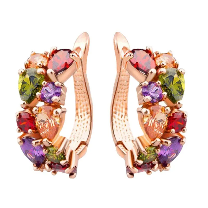 Wholesale Colorful Crystal Zircon Rose Gold Earrings