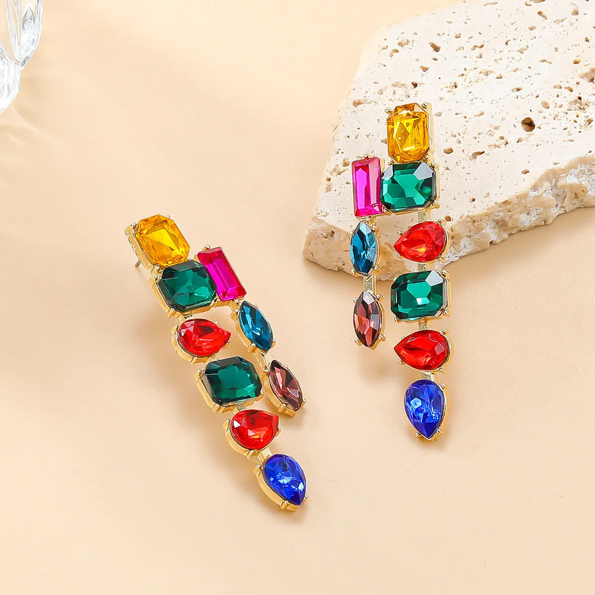 Wholesale Colorful Diamond Bohemian Style Full Diamond Earrings