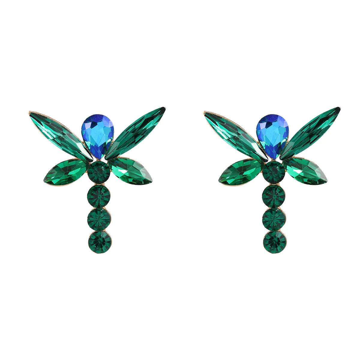 Wholesale Colorful Diamond Exaggerated Alloy Full Diamond Dragonfly Shaped Earrings