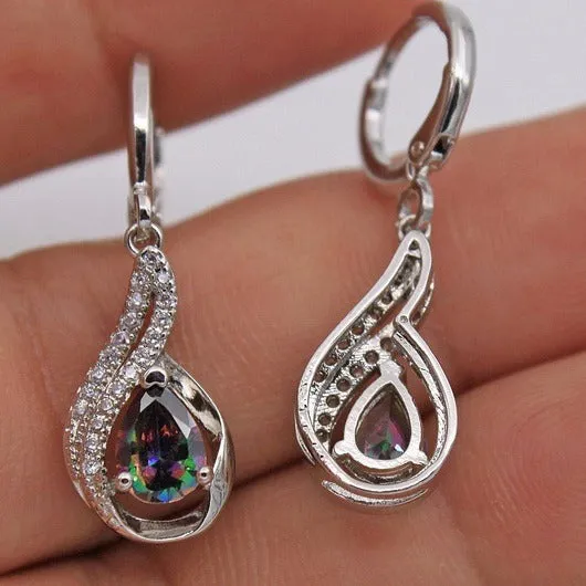 Wholesale Colorful Earrings Set with Diamond Pear-shaped Earrings