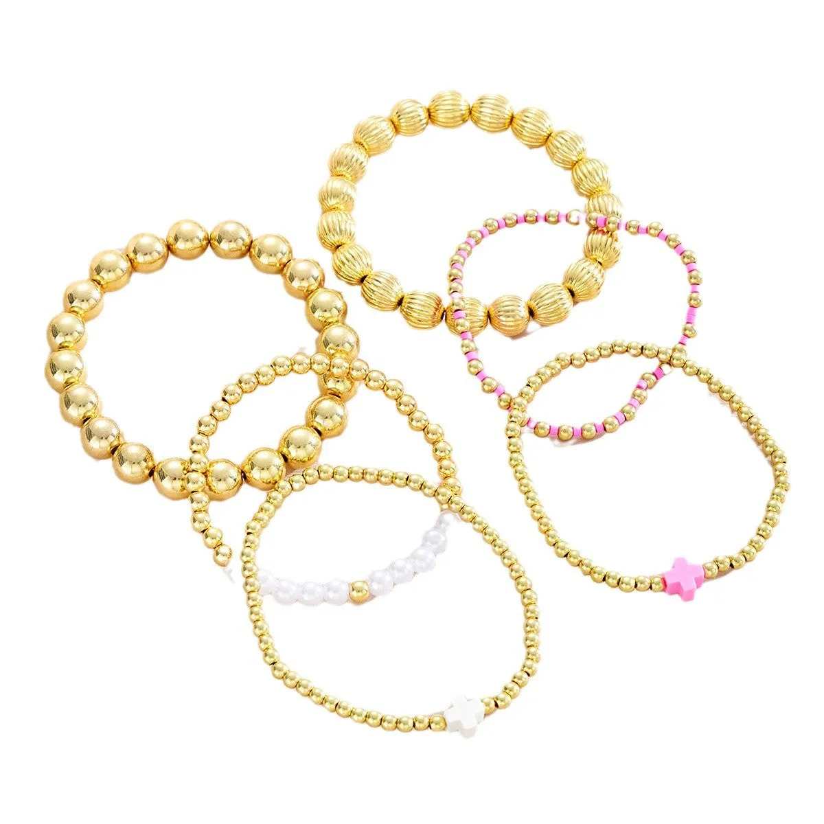 Wholesale Colorful Fashion Dopamine Cross Pearl Bracelet 6-piece Set