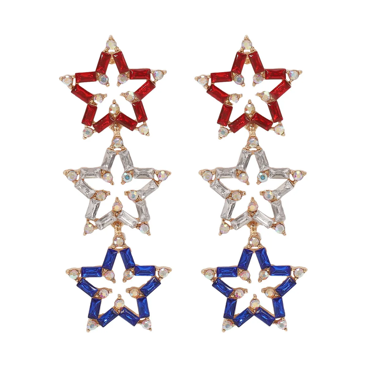 Wholesale Colorful Five-pointed Star Hollow Rhinestone Personalized Design Earrings