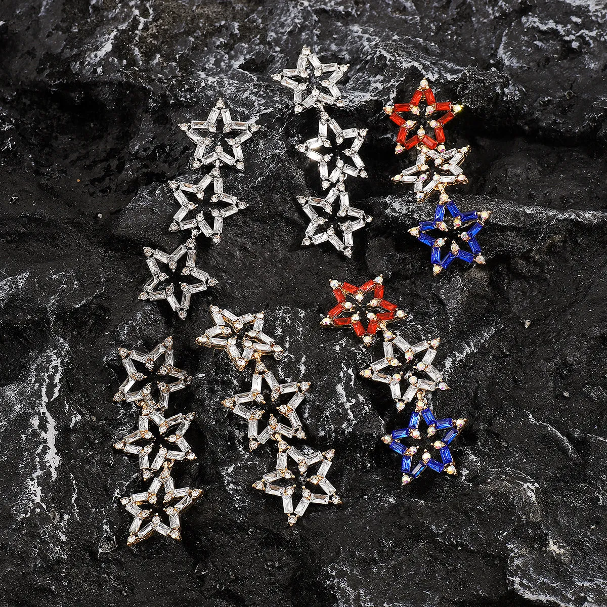 Wholesale Colorful Five-pointed Star Hollow Rhinestone Personalized Design Earrings