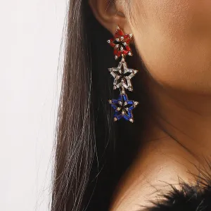 Wholesale Colorful Five-pointed Star Hollow Rhinestone Personalized Design Earrings