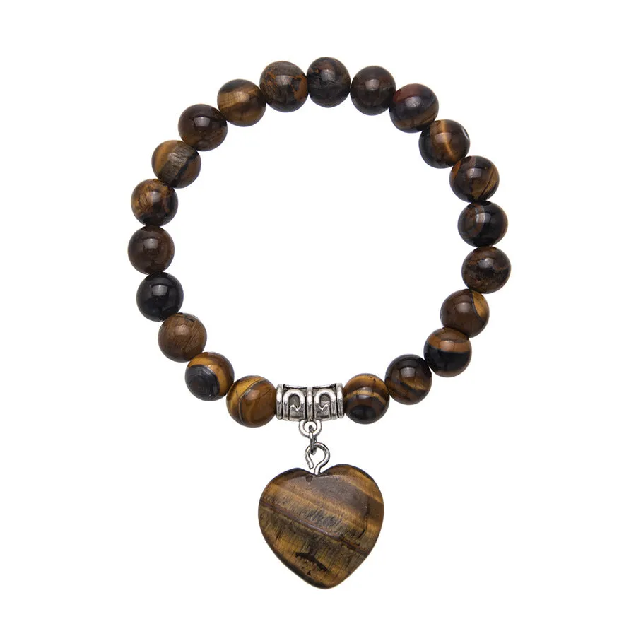 Wholesale Colorful Natural Stone Crystal Heart Stretch 8MM Bracelet