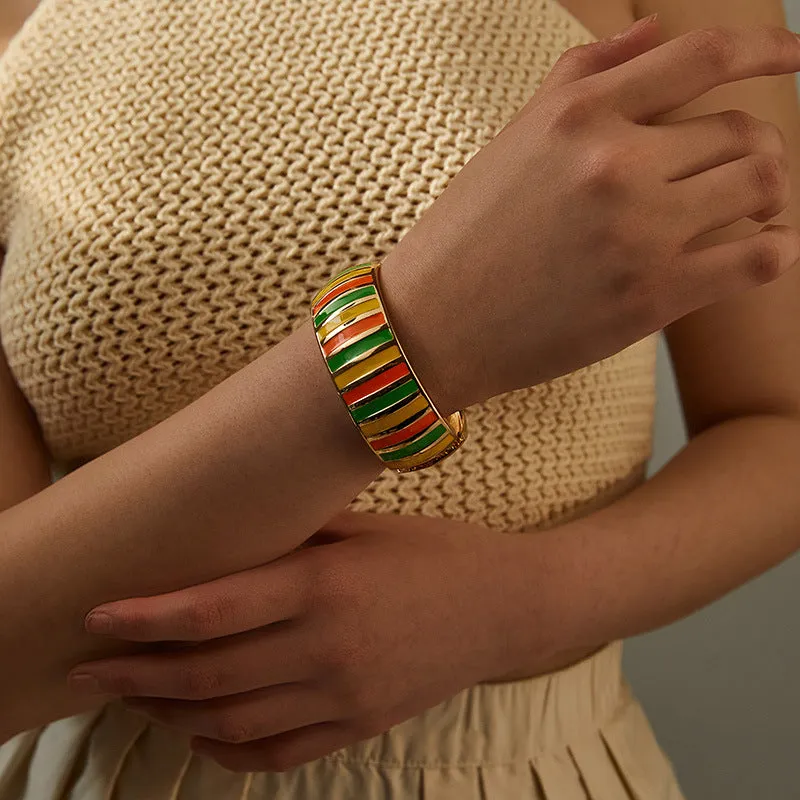 Wholesale Colorful Oil Dripping Alloy Wide Bracelet