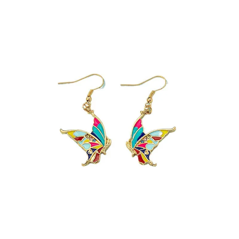 Wholesale Colorful Oil Drop Alloy Butterfly Earrings