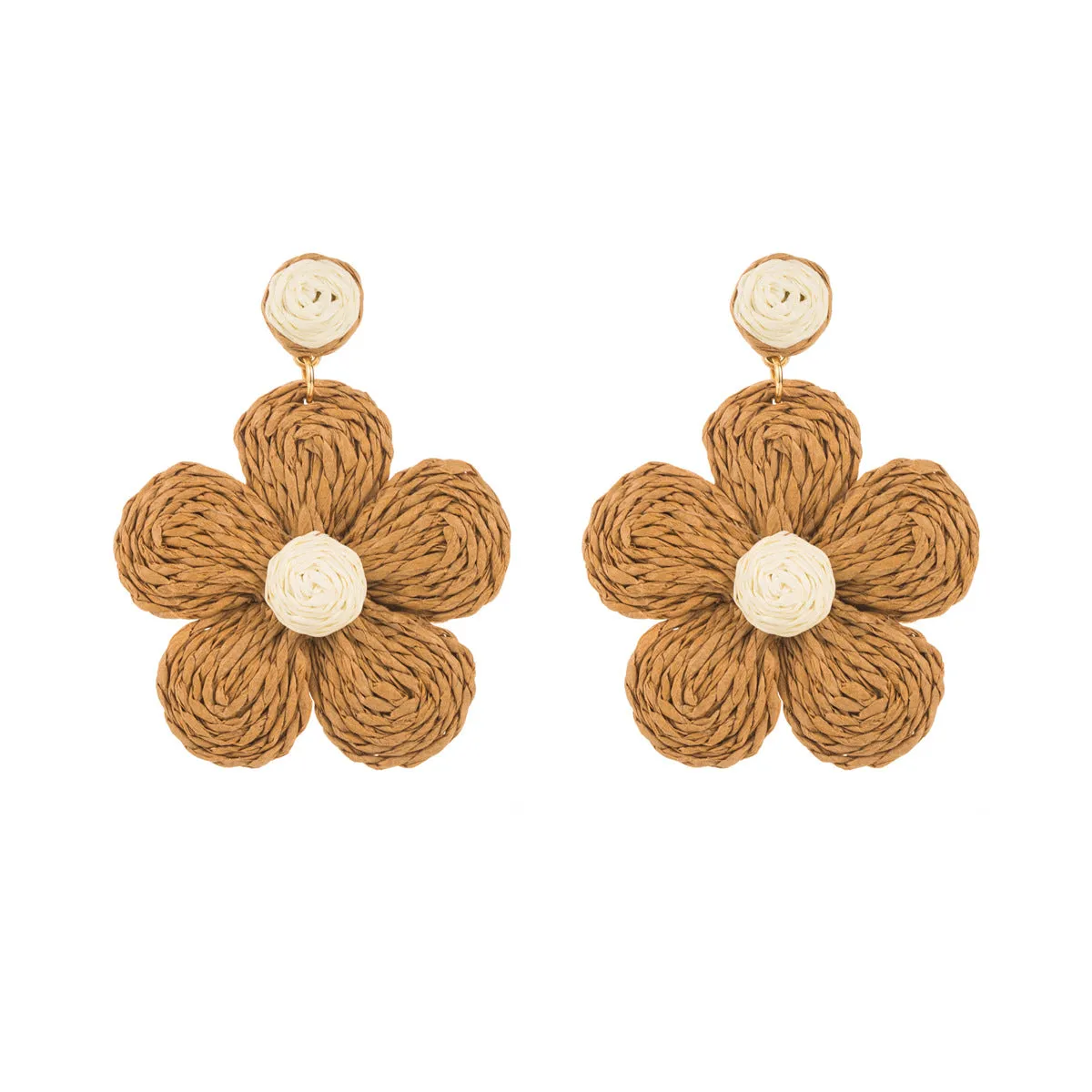 Wholesale Colorful Raffia Braided Flower Earrings