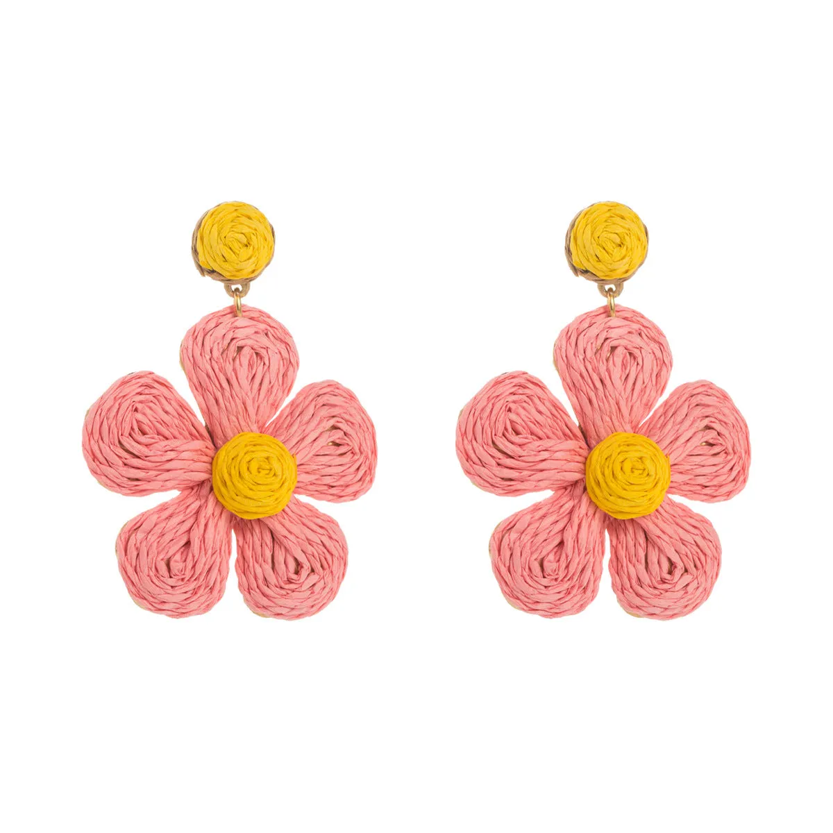 Wholesale Colorful Raffia Braided Flower Earrings