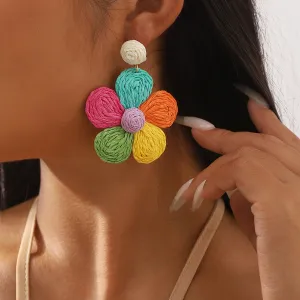 Wholesale Colorful Raffia Braided Flower Earrings