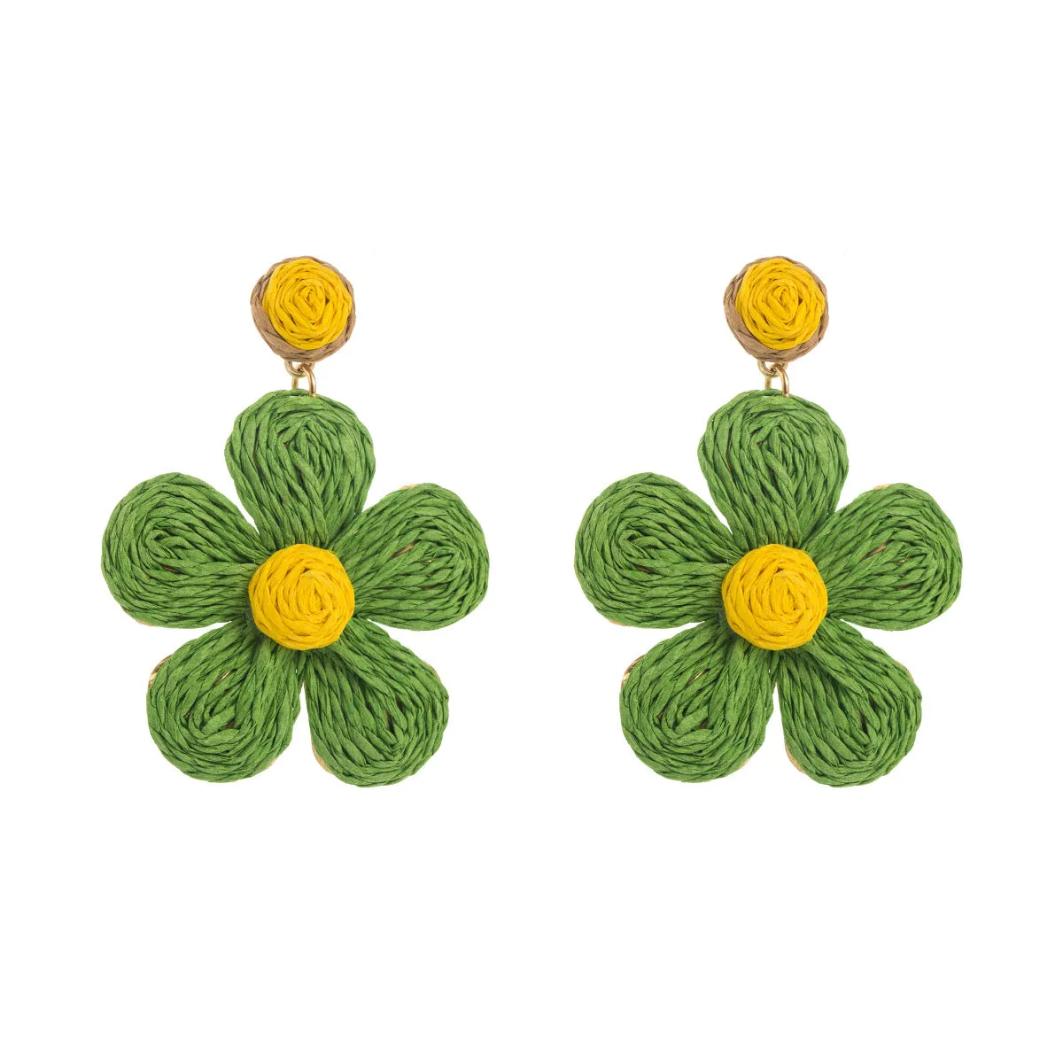Wholesale Colorful Raffia Braided Flower Earrings