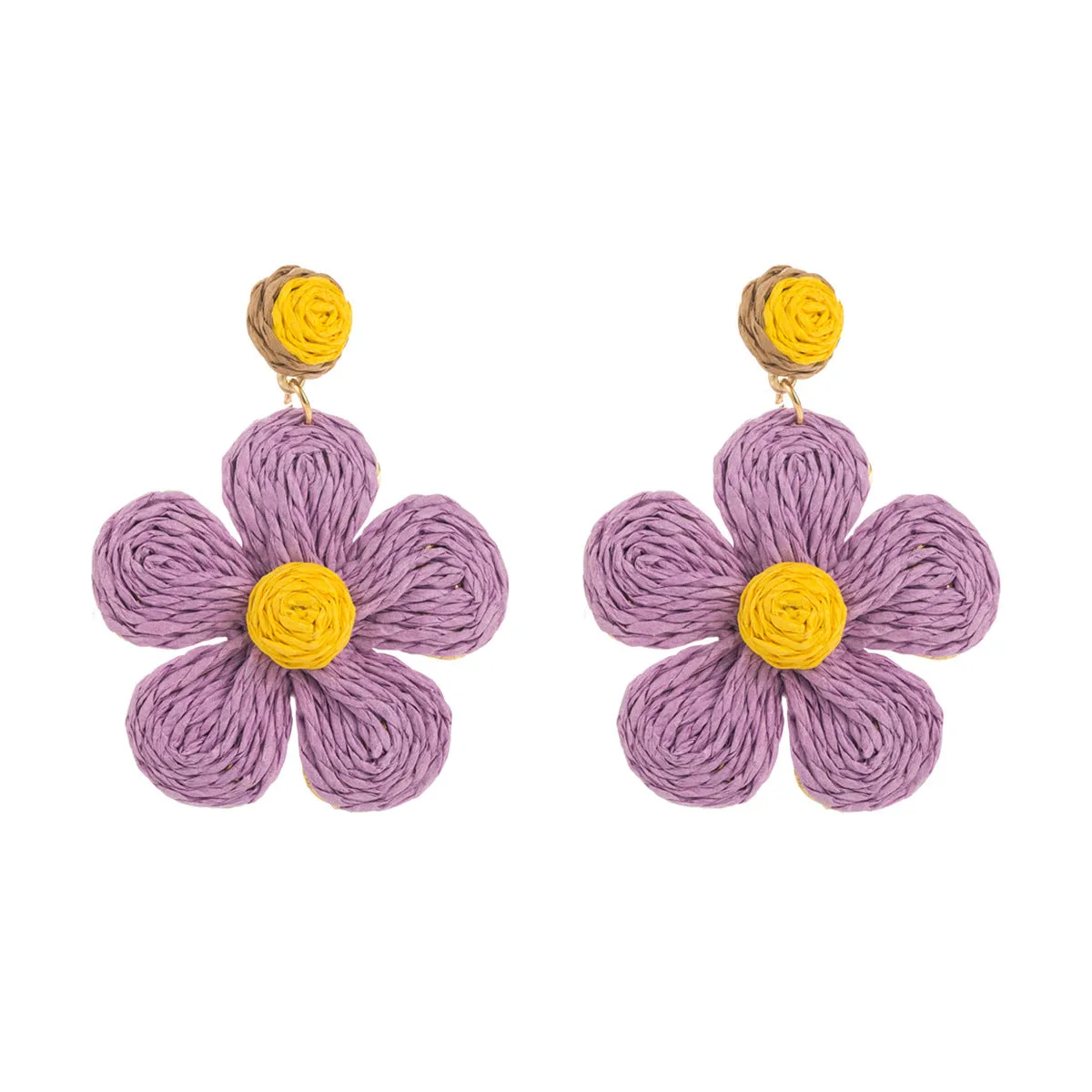 Wholesale Colorful Raffia Braided Flower Earrings