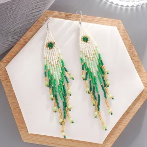 Wholesale Colorful Rice Beads Bohemian Tassel Earrings