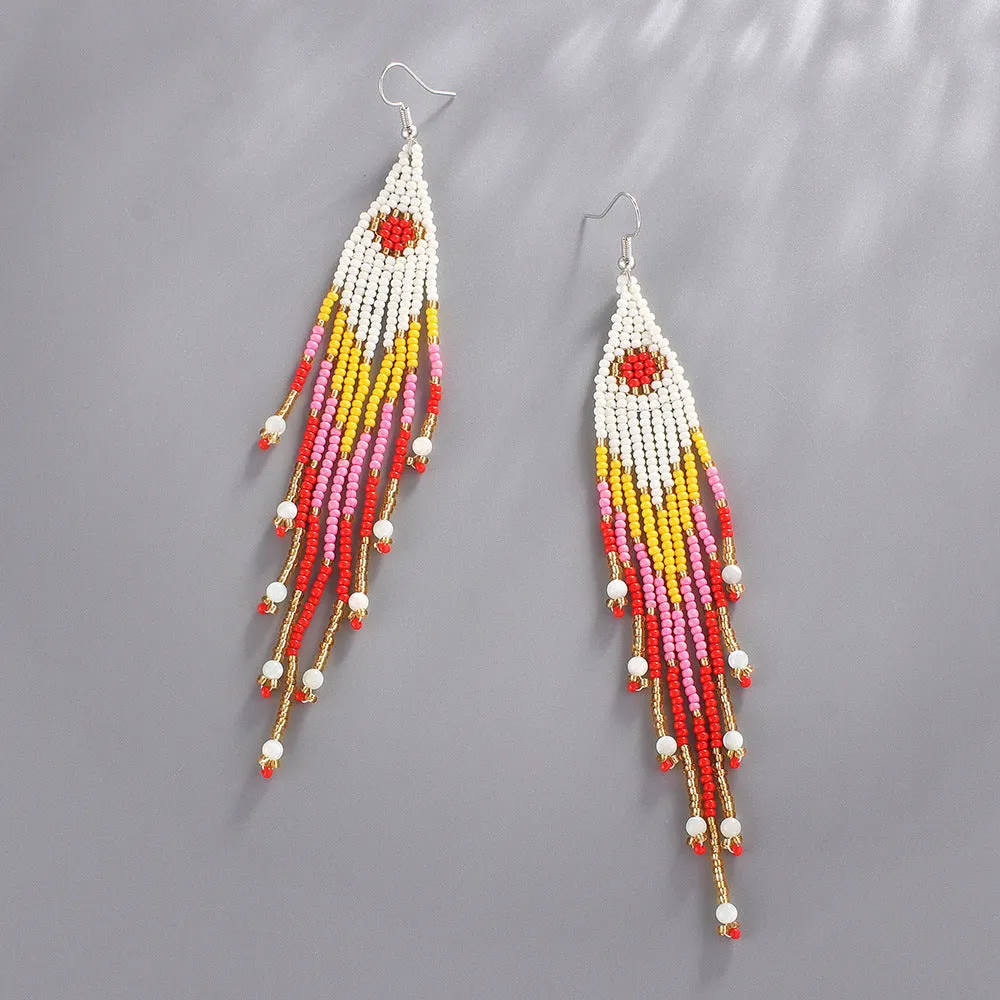 Wholesale Colorful Rice Beads Bohemian Tassel Earrings