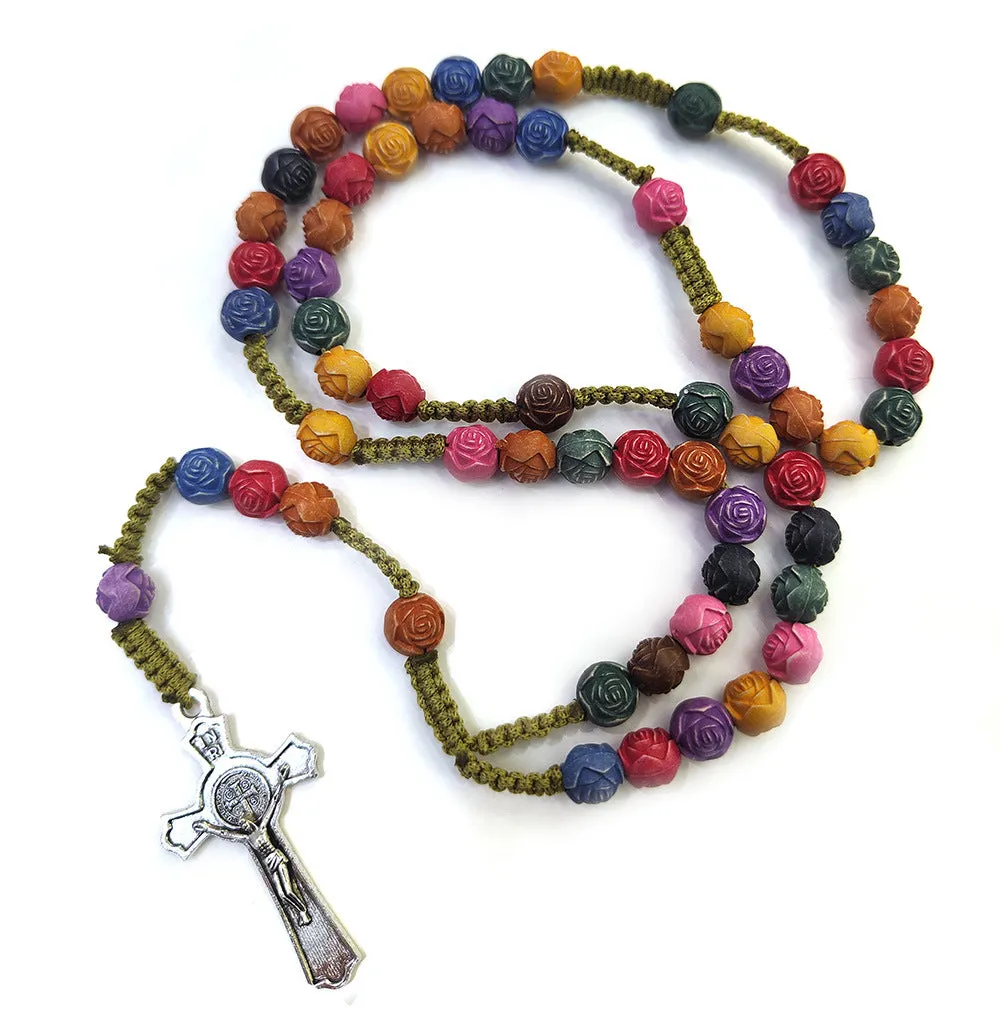 Wholesale Colorful Rose Beads Cross Rosary Handmade Prayer Beads