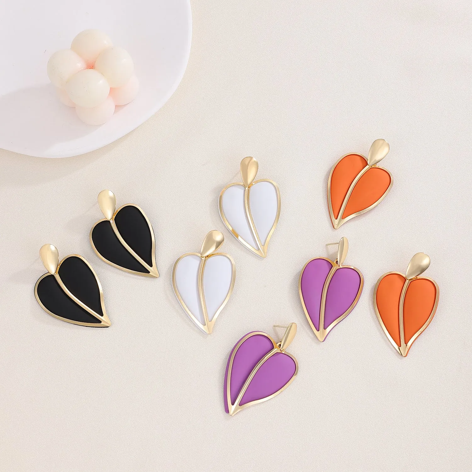 Wholesale Colorful Spray Painting Love Droplet Double Layer Alloy Earrings