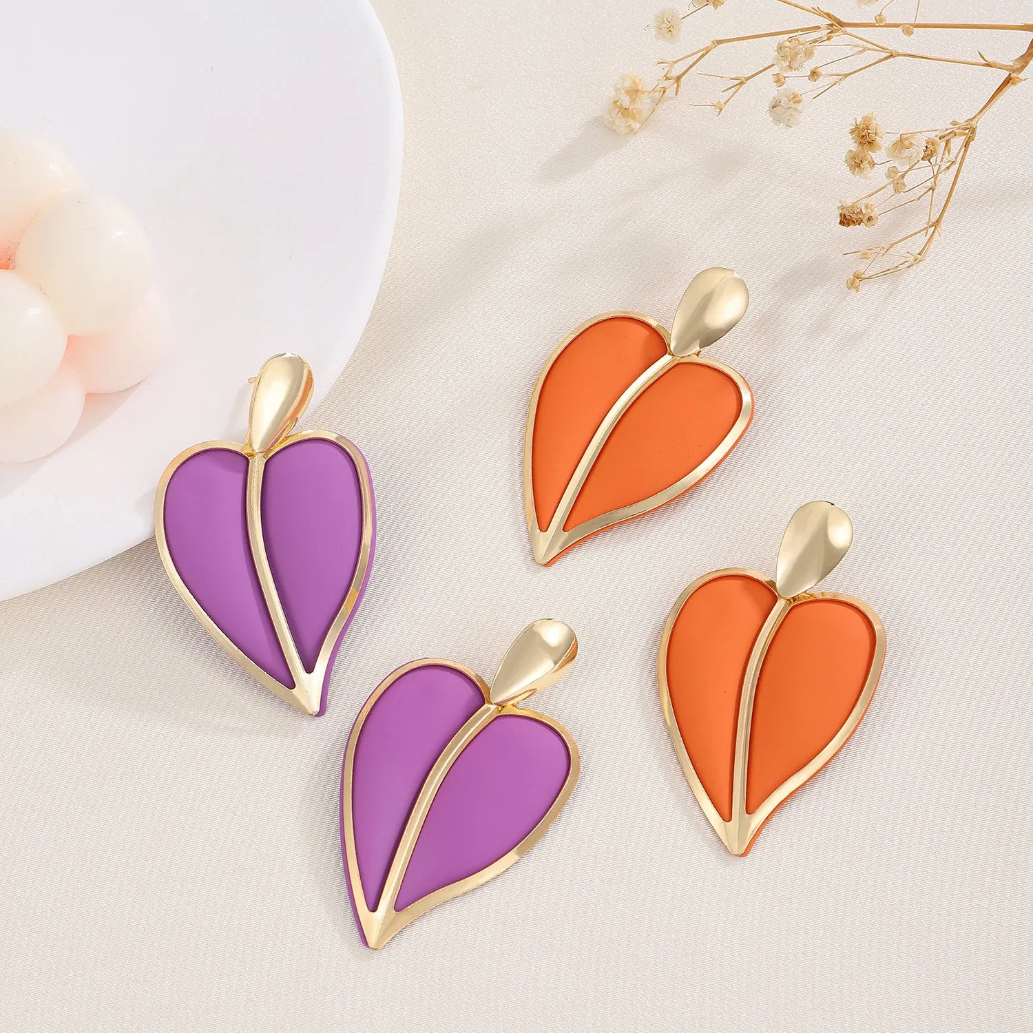 Wholesale Colorful Spray Painting Love Droplet Double Layer Alloy Earrings