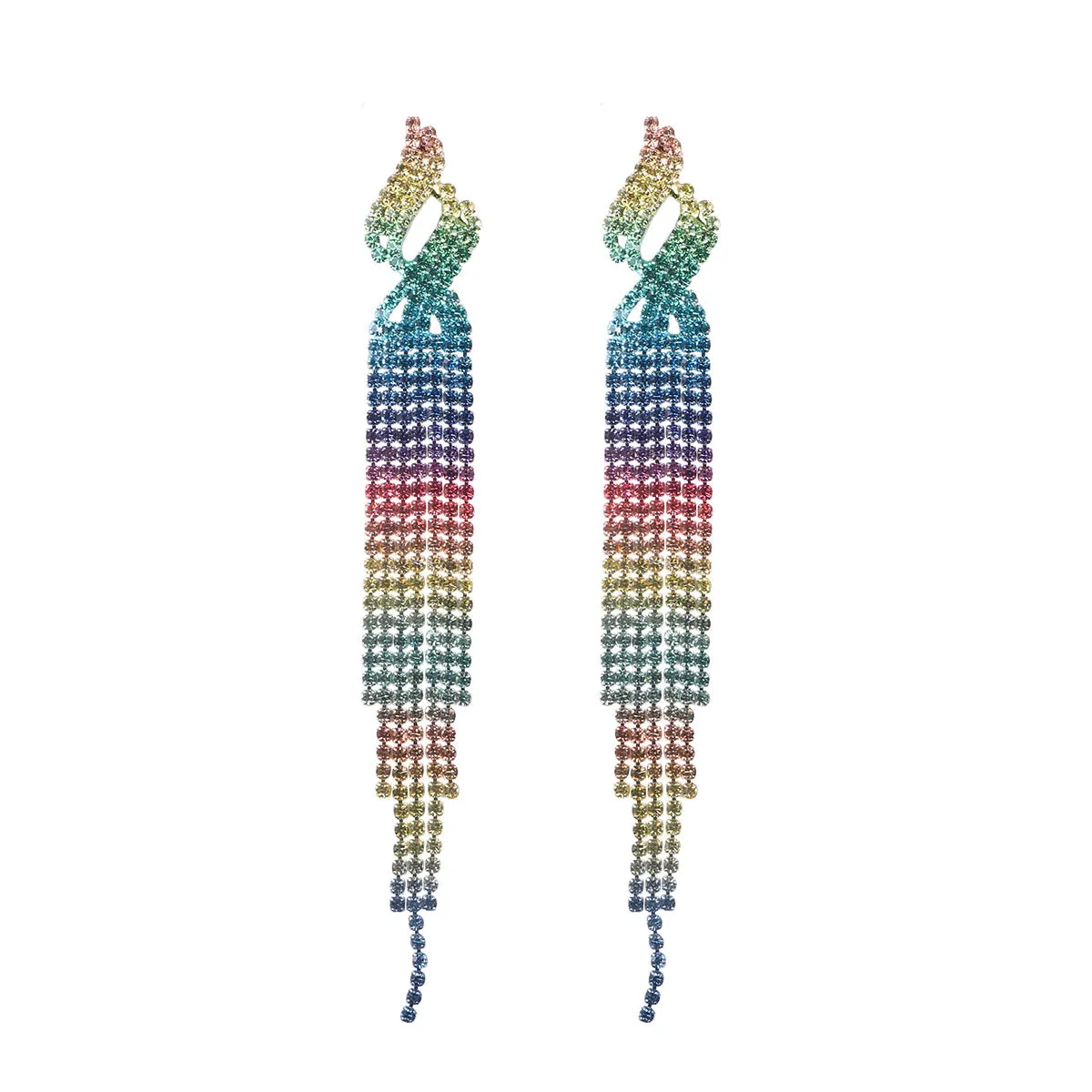 Wholesale Colorful Super Sparkling Rhinestone Long Tassel Earrings
