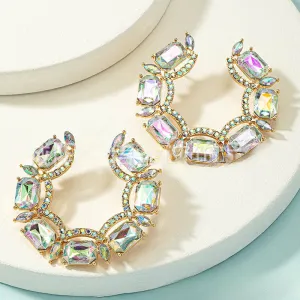 Wholesale Colorful Water Diamond Gemstone C-shaped Asymmetric Earrings