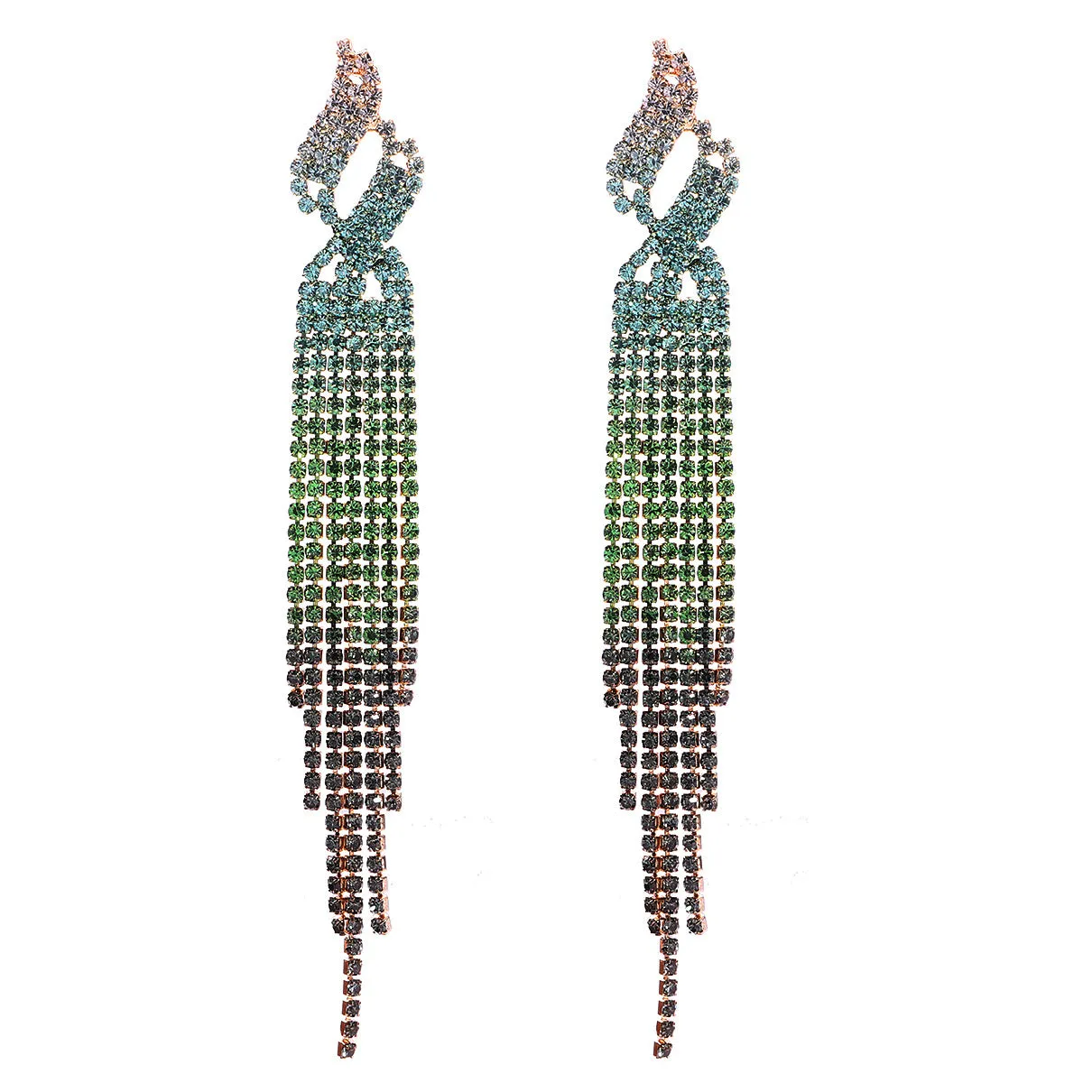 Wholesale Colorful Water Diamond Long Claw Chain Tassel Alloy Earrings