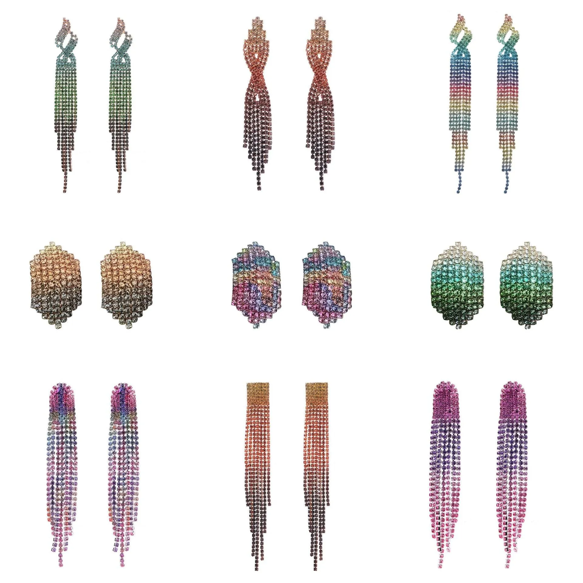 Wholesale Colorful Water Diamond Long Claw Chain Tassel Alloy Earrings