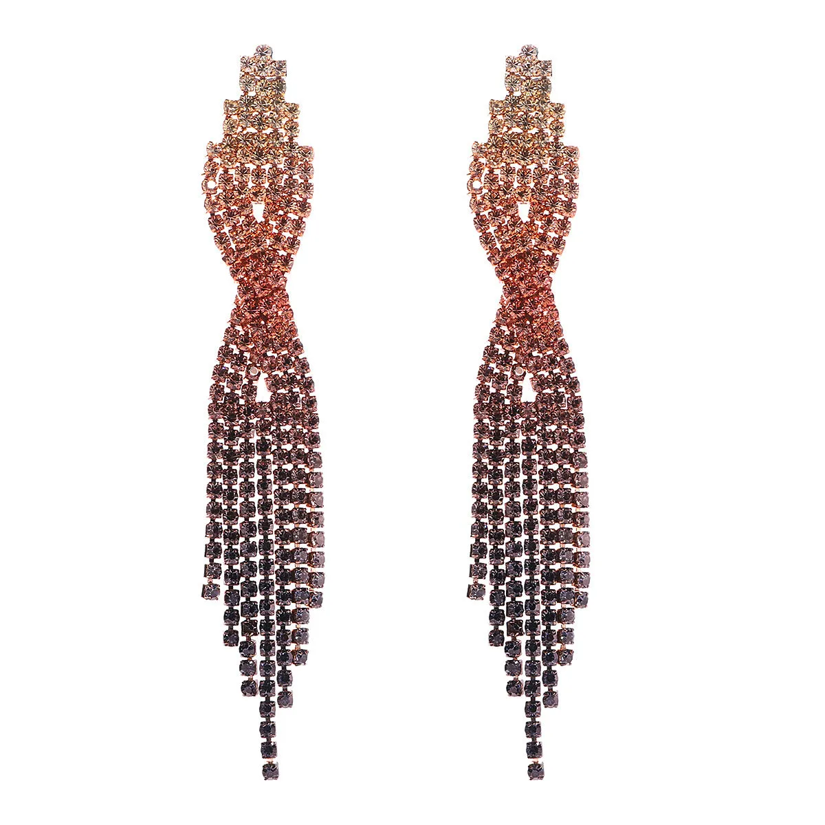Wholesale Colorful Water Diamond Long Claw Chain Tassel Alloy Earrings