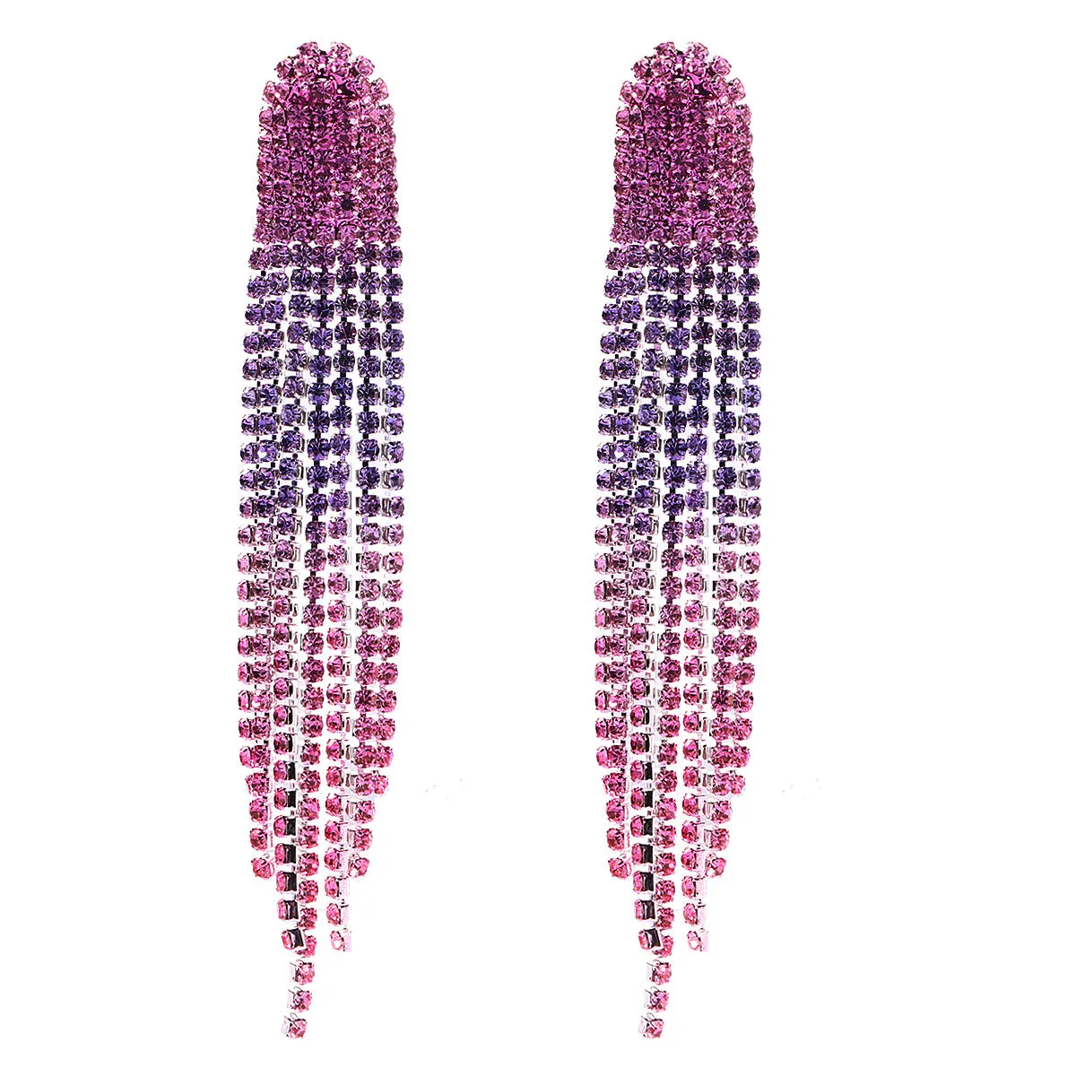 Wholesale Colorful Water Diamond Long Claw Chain Tassel Alloy Earrings