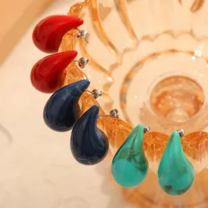 Wholesale Colorful Water Drop Resin Titanium Steel Earrings
