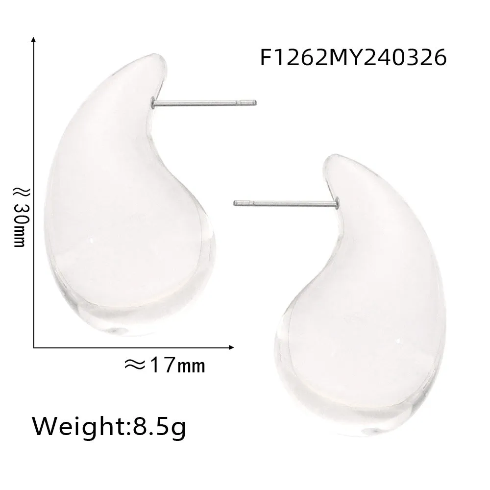Wholesale Colorful Water Drop Resin Titanium Steel Earrings