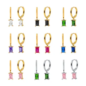 Wholesale Colorful Zircon Rhinestone Square Copper Earrings