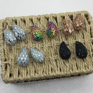 Wholesale Comma Colored Glass Full Diamond Earrings