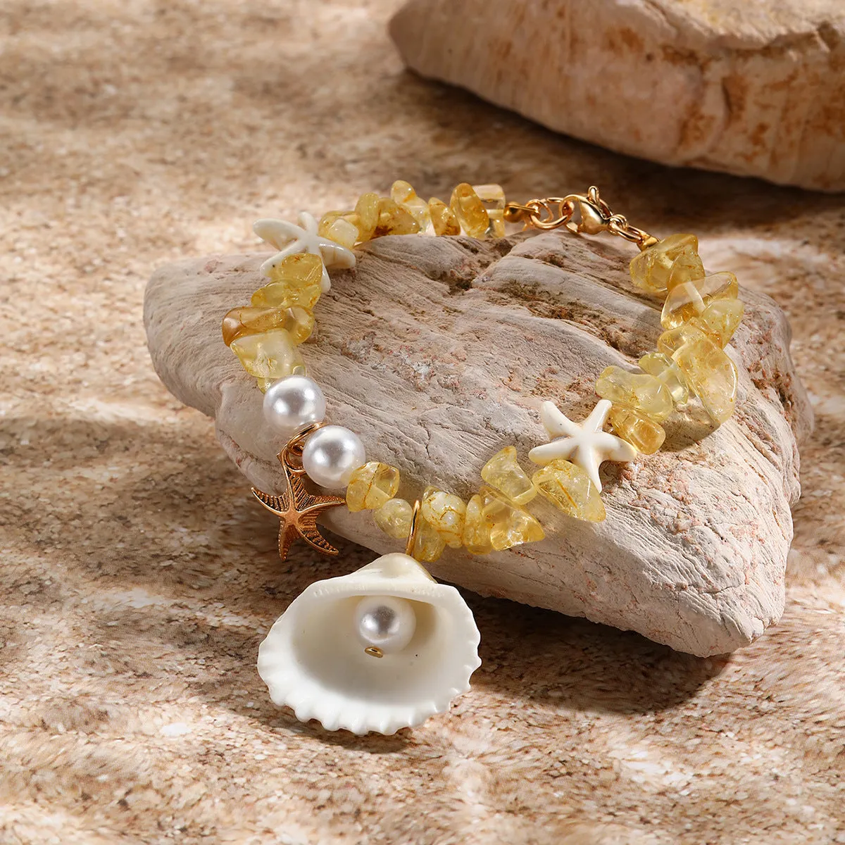 Wholesale Conch Rice Beads Starfish Pendant Shell Crystal Beads Bracelet