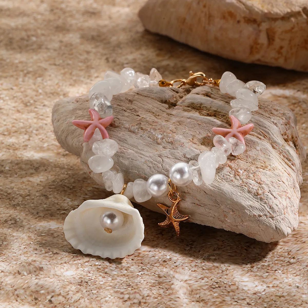 Wholesale Conch Rice Beads Starfish Pendant Shell Crystal Beads Bracelet