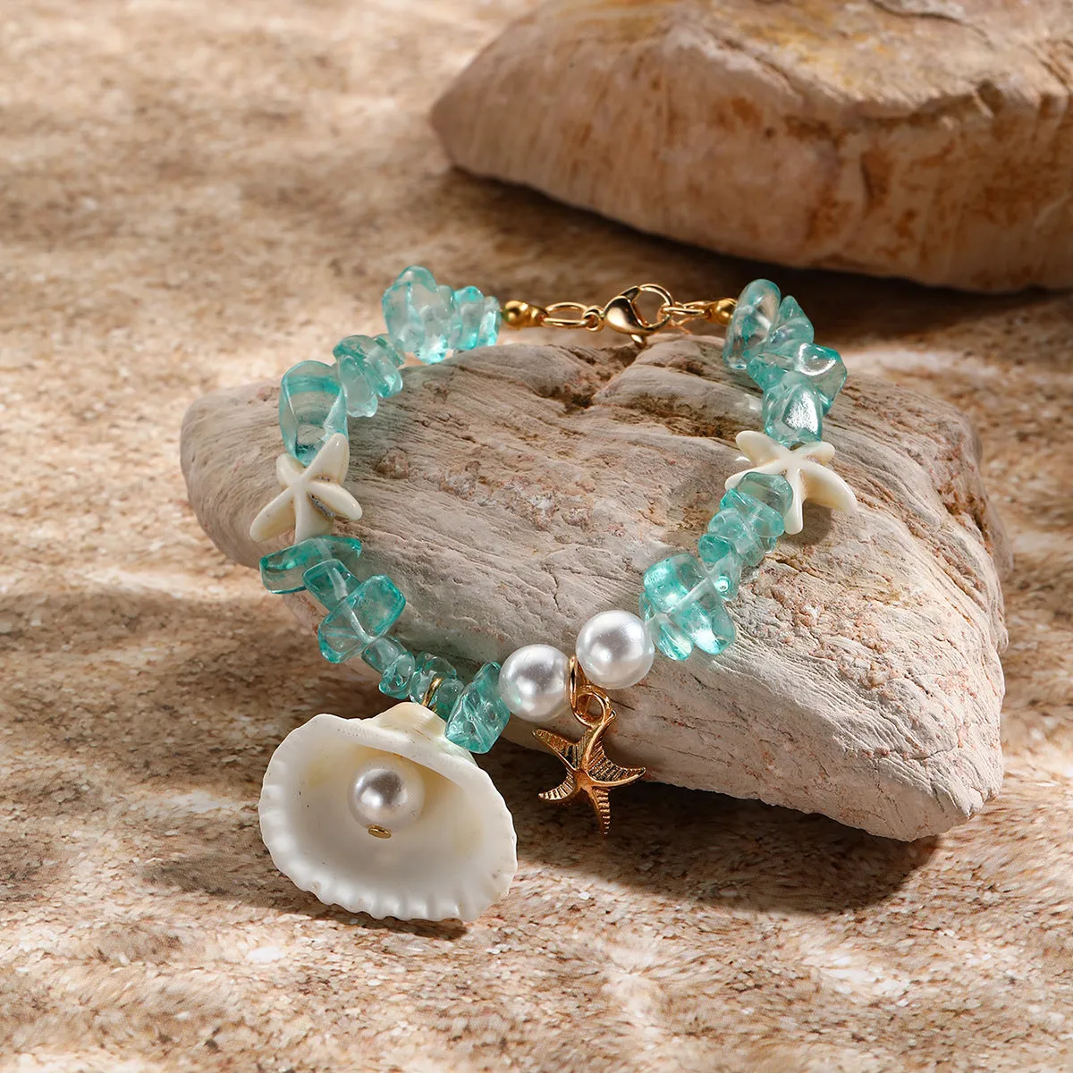 Wholesale Conch Rice Beads Starfish Pendant Shell Crystal Beads Bracelet