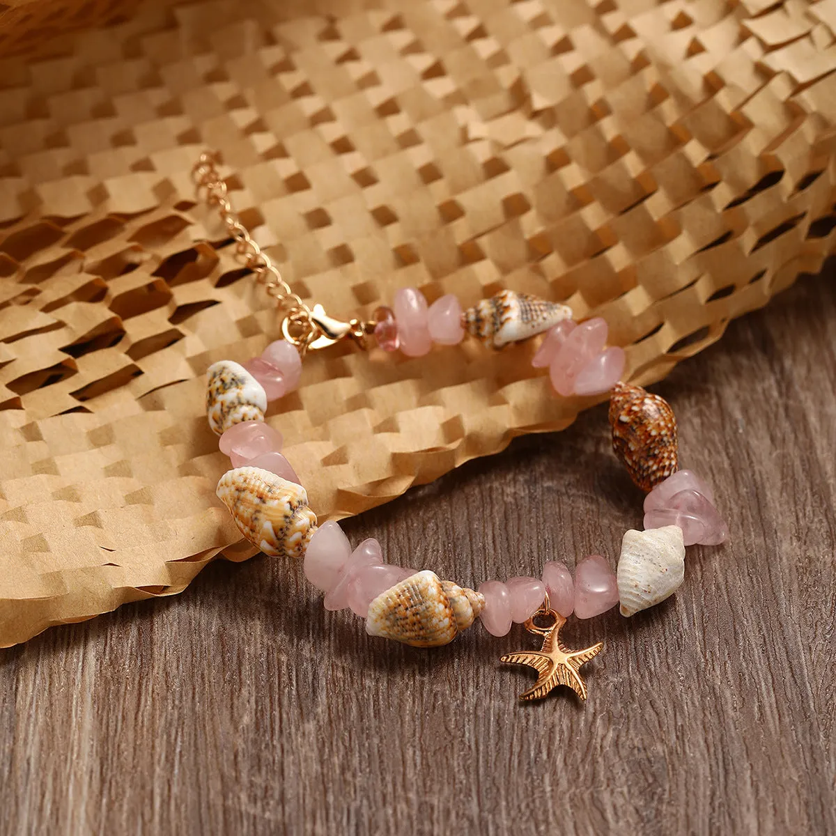 Wholesale Conch Rice Beads Turquoise Beach Starfish Shell Crystal Beads Bracelet