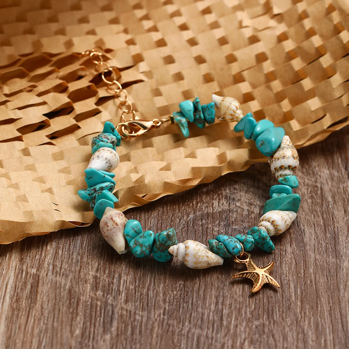 Wholesale Conch Rice Beads Turquoise Beach Starfish Shell Crystal Beads Bracelet