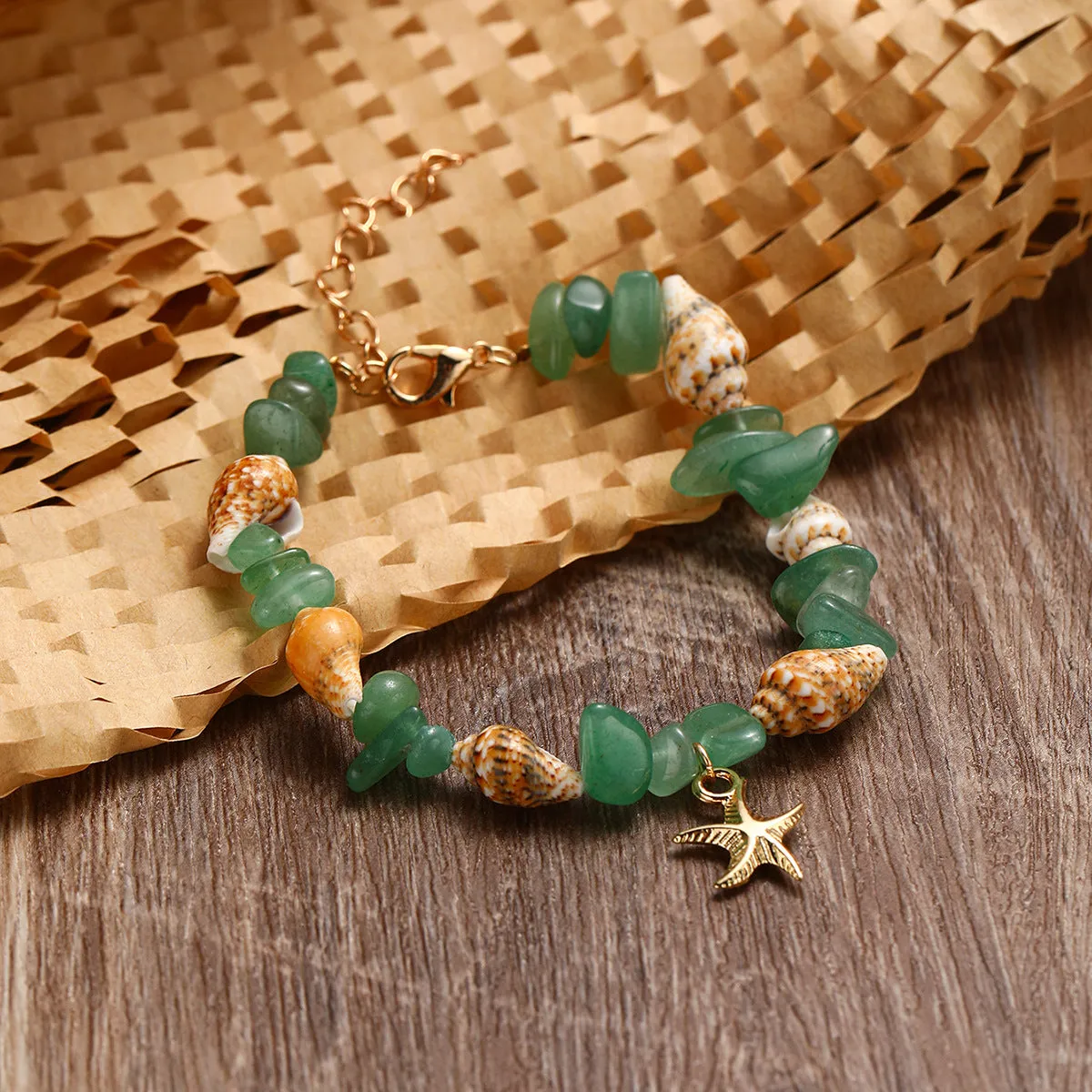 Wholesale Conch Rice Beads Turquoise Beach Starfish Shell Crystal Beads Bracelet