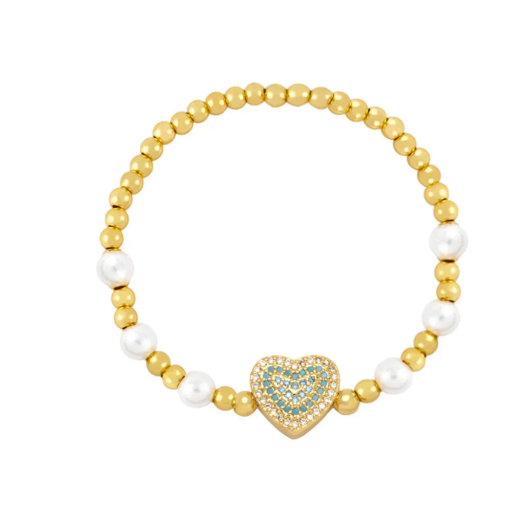Wholesale Copper Diamond Heart Pearl Bracelets