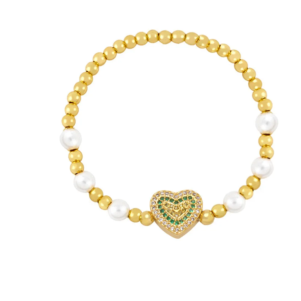 Wholesale Copper Diamond Heart Pearl Bracelets